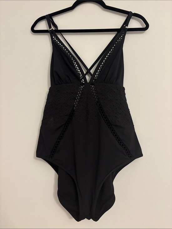 Other - Black One-Piece Swimsuit with Lace Trim Size XXL